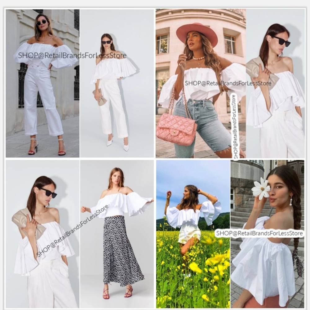 ZARA WHITE VOLUMINOUS RUFFLED OFF-THE-SHOULDER TOP